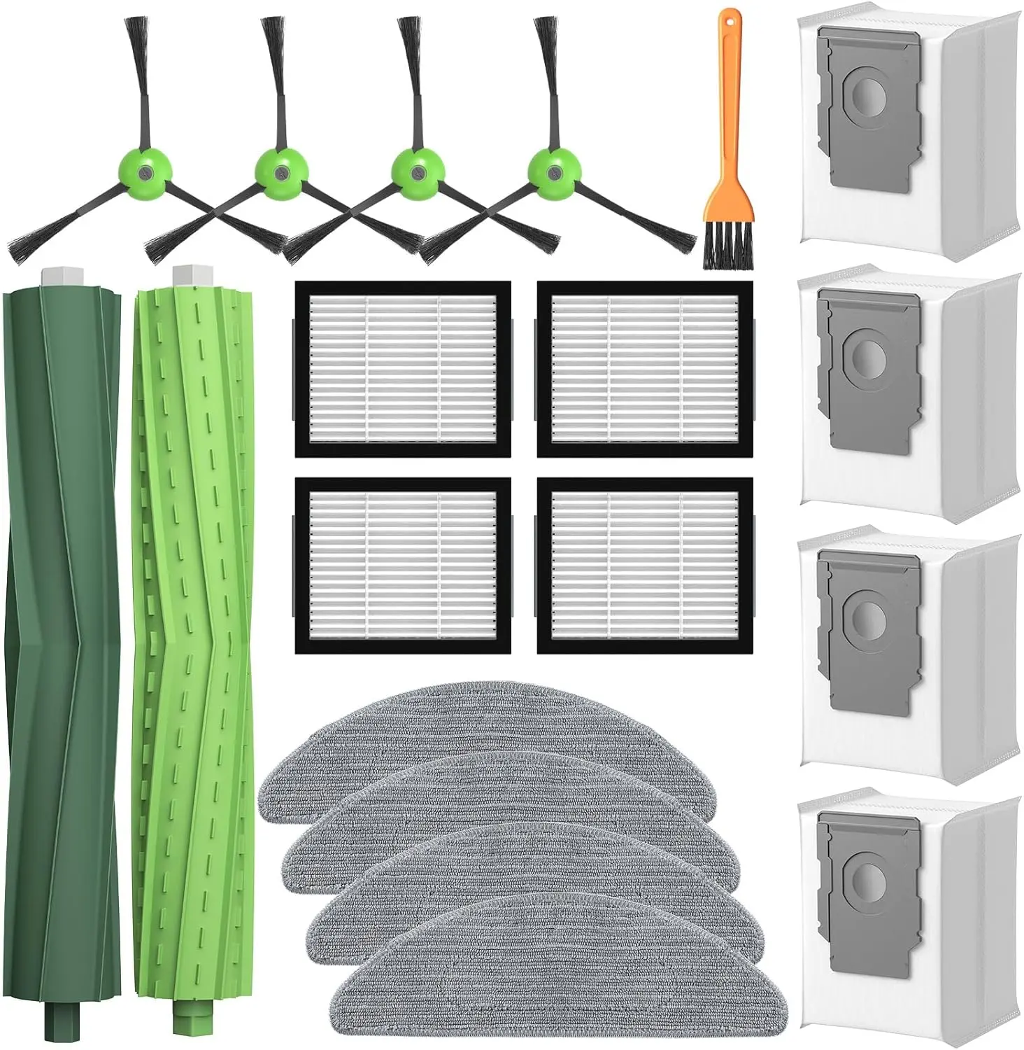 Parts for iRobot Roomba Combo i5, i5+, j5, j5+ Robot Vacuum Cleaner, Accessories Kit: Dual Multi-Surface Rubber Brushes + 4 Filters + 4 Mop Pads + 4 Vacuum Bags + 4 Edge-Sweeping Brush