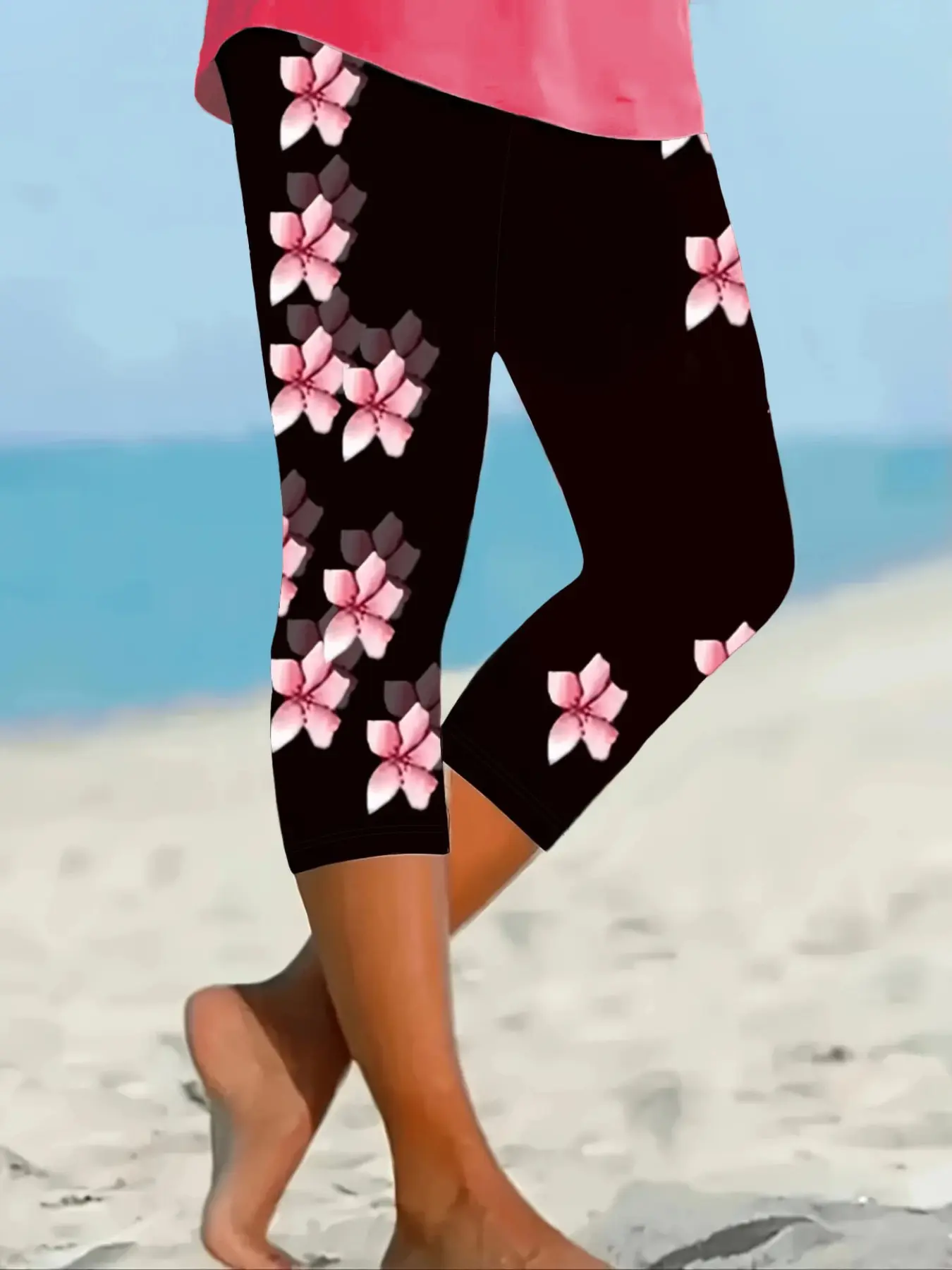 Women's Seven-Eleven Pants, Floral Print Tight-Fit Bottoms, All-Season Skinny Trousers, Casual Trouser Leggings, Comfortable, Casual & Stylish Design, Stretchy Fabric Leggings, Casual Comfy Leggings