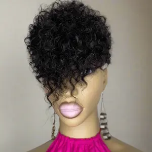 BAILEE Quick Weave "Topper" Curly Pixie 8x8 Black #1 100% Human Hair with Adhesive Bonding Glue & Clips for Secure Fit Easy Install & Remove