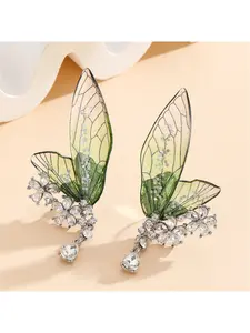 Diamond-inlaid wing flower tassel ear cartilage clip, ultra-fairy forest style Elegant Trendy fresh and simple no-ear-hole earrings, versatile high-end ear accessories