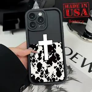 Personalised Cow Cross Pattern Man's Phone Case for iPhone 16 15 14 Pro Max 13 12 11 XR XS Plus E Shockproof Drop Protection Rugged Durable Silicone Cover Cellphone Protective Smartphone Casing