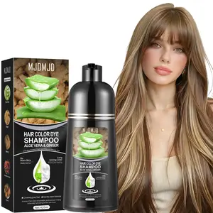 Aloe Vera Hair Dye Shampoo, 3-in-1 Natural Black Color & Gray Coverage for Men and Women, Nourishing Organic Aloe Formula for Dry & Damaged Hair, Gently Cleanses and Moisturizes, Semi-Permanent Champú Para Canas, 500ML