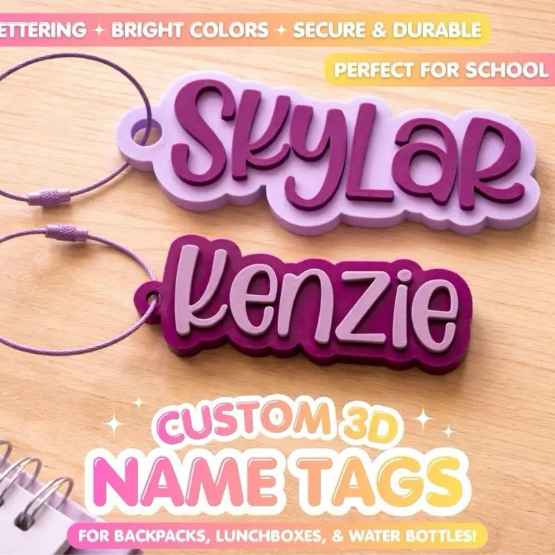 Personalized Kids Name Tag Cute Custom 3D for Backpack School Lunchbox Water Bottle Daycare Raised 3D Lettering Bright Colors Secure Durable Perfect for School Daycare