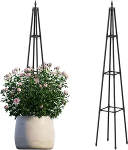 5.2FT Obelisk Trellis for Climbing  Outdoor, 16mm Rust-Proof Extra Thickened Plastic-Coated Metal Pipes, Indoor Climbing Support for Potted , Vines,  Stands,Black