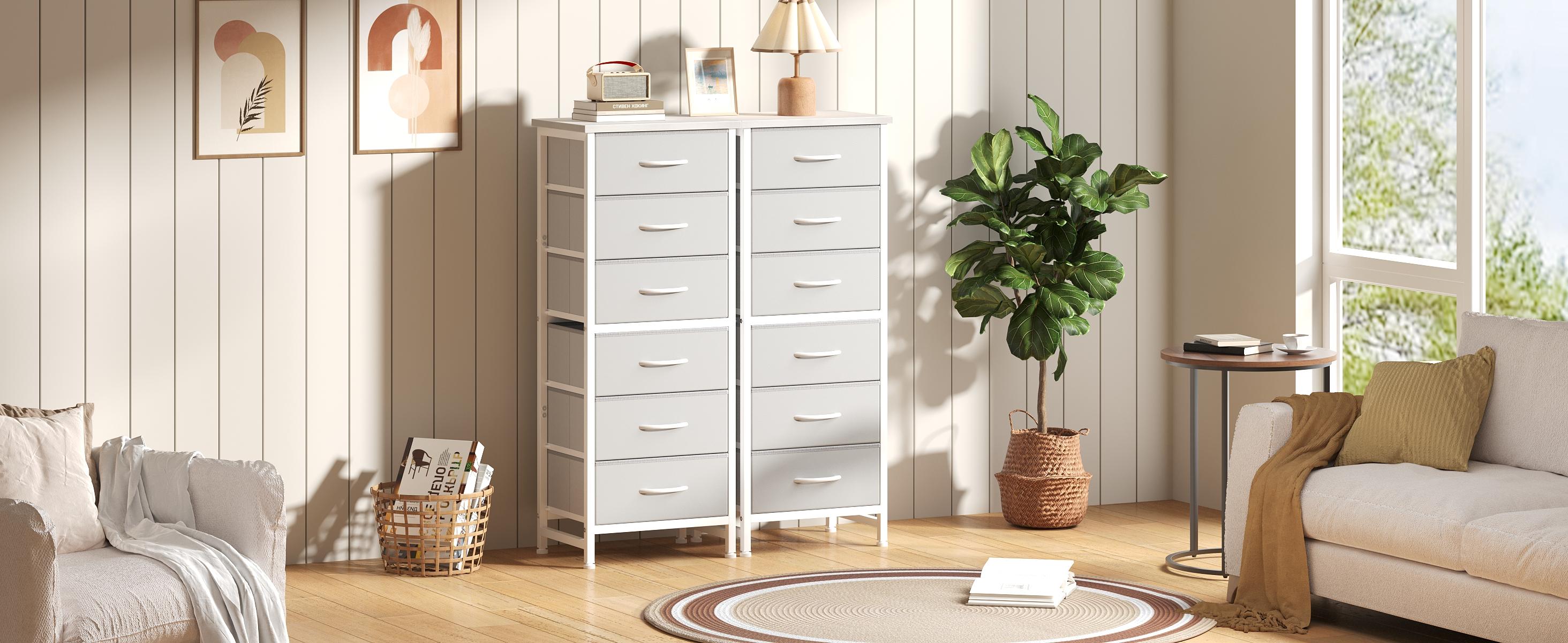 Tall Storage Dresser with 6 Fabric Drawers, Metal Frame with Cross Support Rods, Anti-Tip, Wood Top for Bedrooms, Offices and Compact Spaces Tall Storage Dresser with 6 Fabric Drawers, Metal Frame with Cross Support Rods, Anti-Tip, Wood Top for Bedrooms, Offices and Compact Spaces
