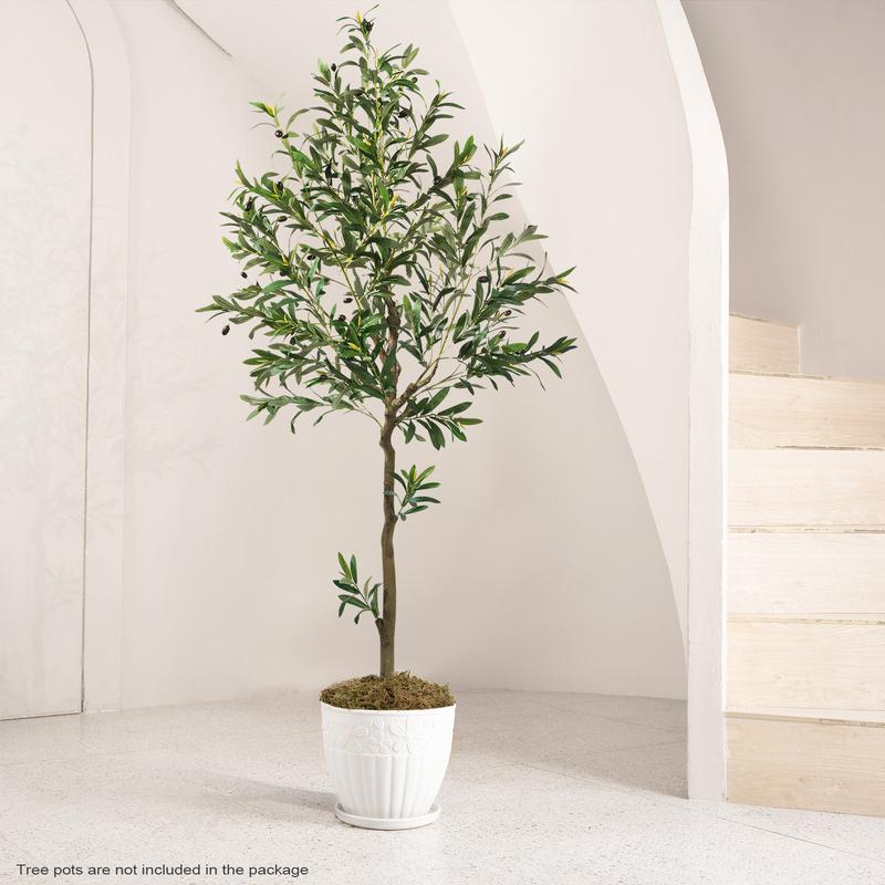 Artificial Olive Tree, Fake Indoor Plants , 6/7/8 Feet Tall- Realistic Large Simulated Potted Tree - Vintage Modern Home Decor For Home Office, Bedroom And Living Room, Thanksgiving Decoration