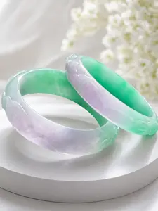 Natural Carved Lavender-Green Jade Bangle, Handcrafted Jade Bracelet for Jewelry Enthusiasts