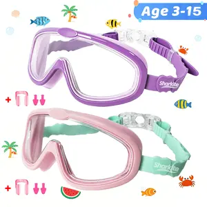 Sharkite 1 Pack Kids Swim Goggles Wide Angle Anti-fog UV Waterproof Leakproof Boys and Girls Swimming Goggles for 3-15 years old