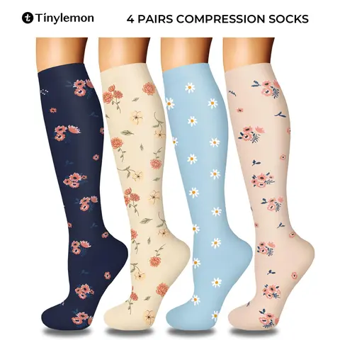 Tinylemon 4 Pairs  Compression Socks for Women Men  Best for Running Athletic Nursing Activities Enhance Circulation Support Tubesocks