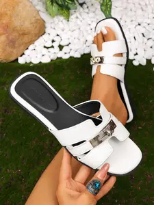 Vintage Square Toe Open-Toe Sandals for Women, Soft Sole Anti-Slip Flip Flops, Summer Outdoor Wear, Beach Shoes, Casual Mules, Open Toe Flat