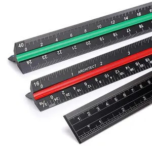 3 Pack 12 Inch Solid Aluminum Triangular Architect Scale Ruler Set, 3-Colors-Groove Architectural and Engineer Scale Metal Ruler Set, Clear Scales Drafting Rulers for Engineer Blueprint Project