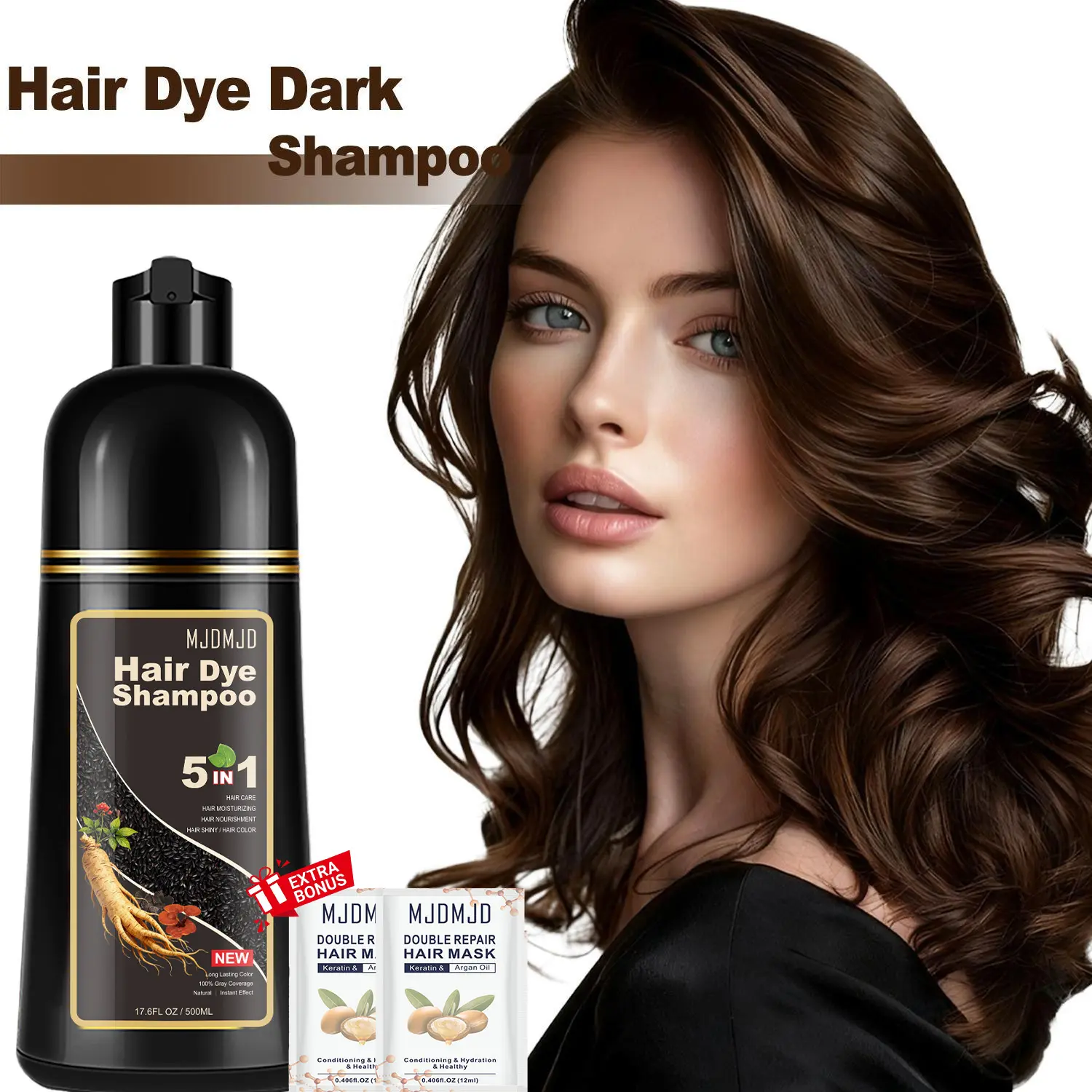 Multicolor 5-in-1 Instant Hair Dye Shampoo, Natural Hair Color Shampoo for Gray Coverage, Long-Lasting Brown Color Shampoo & Depositing Conditioner, Champu Para Canas for Women & Men, shampoo para pintar el cabello  Haircare, 500ml