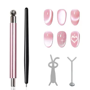 4-Piece Cat Eye Magnet Set – Black Bead-Attracting Nail Magnet Pen & Heart-Shaped Magnet for Nails, Nail Magnets for Nail Art, Cat Eye Magnet for Nail Art, Perfect for Home DIY, Nail Art Design