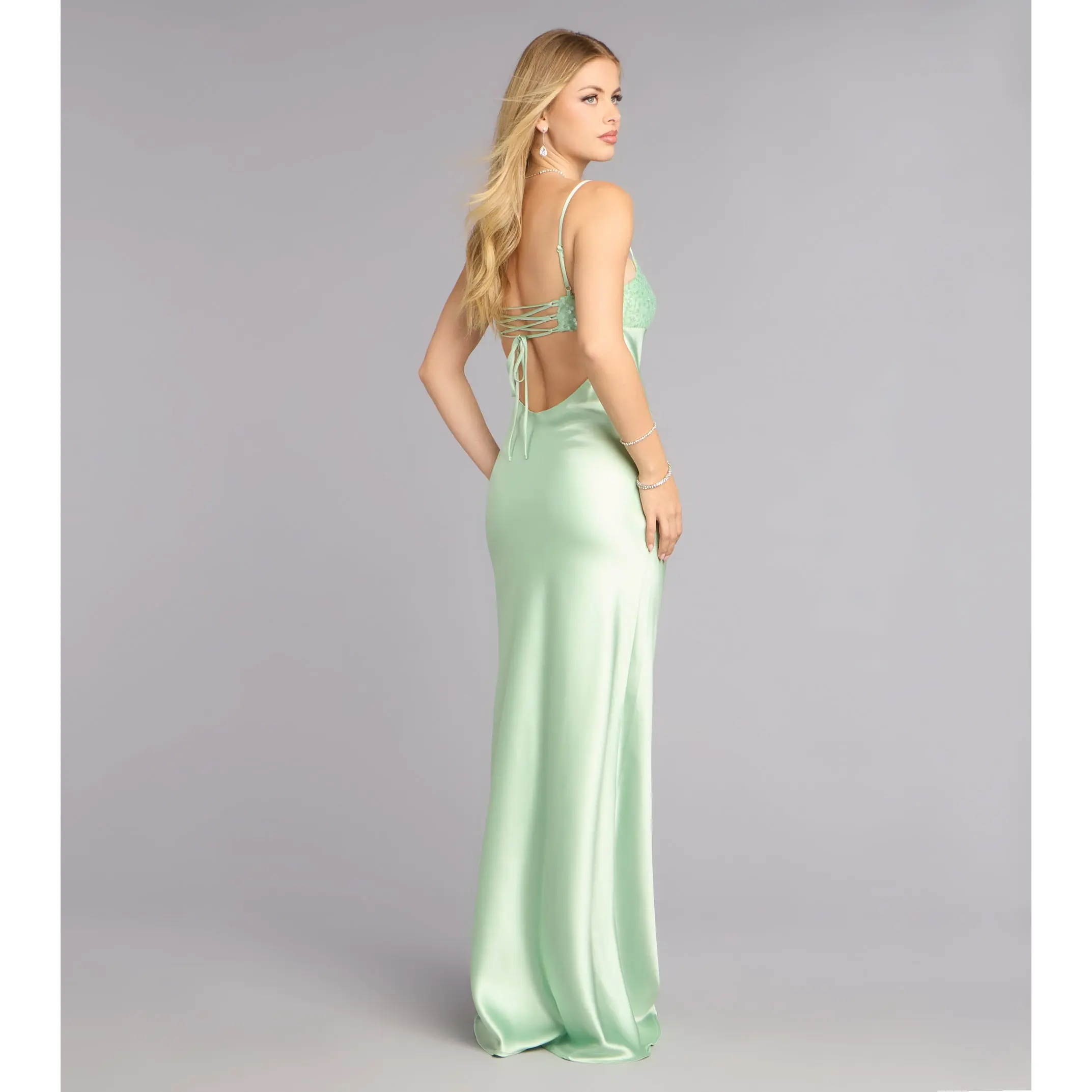 Carrie Satin Sequin Lace-Up Formal Dress - TikTok Shop Carrie Satin Sequin Lace-Up Formal Dress - TikTok Shop