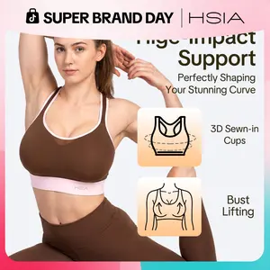 HSIA FlexCore Plus Size High Impact Wireless Fixed Molded Cups Full Coverage High Support Sports Bras for Women Racerback Workout Bra Breathable Advanced Moisture Wicking Fabric Mesh Back Bra Adjustable Padded Straps Gym Running Bra For Big Bust Women