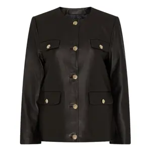 Lydia Black Button-Up Leather Jacket for Women