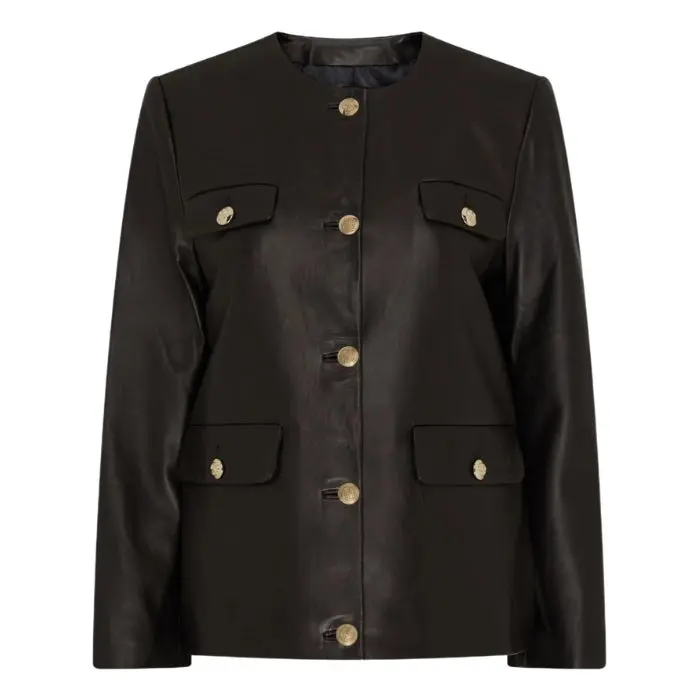 Lydia Black Button-Up Leather Jacket for Women