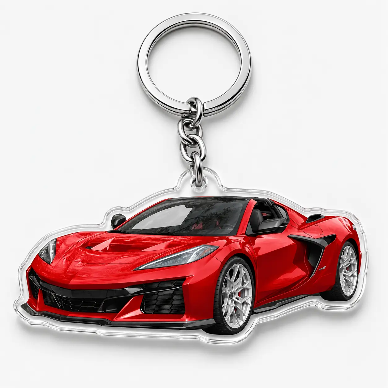 Corvette C8 Acrylic Keychain, Sports Car Keyring, Corvette Bag Charm, Car Enthusiast Accessory, Birthday Gift for Men and Women