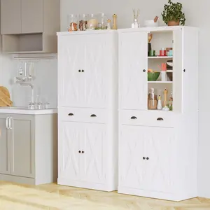IRONCK Kitchen Pantry Storage Cabinet 72.6" H, with Barn Doors, Drawer, 4 Adjustable Shelves, Freestanding Cupboard for Dining Room Living Room, Laundry