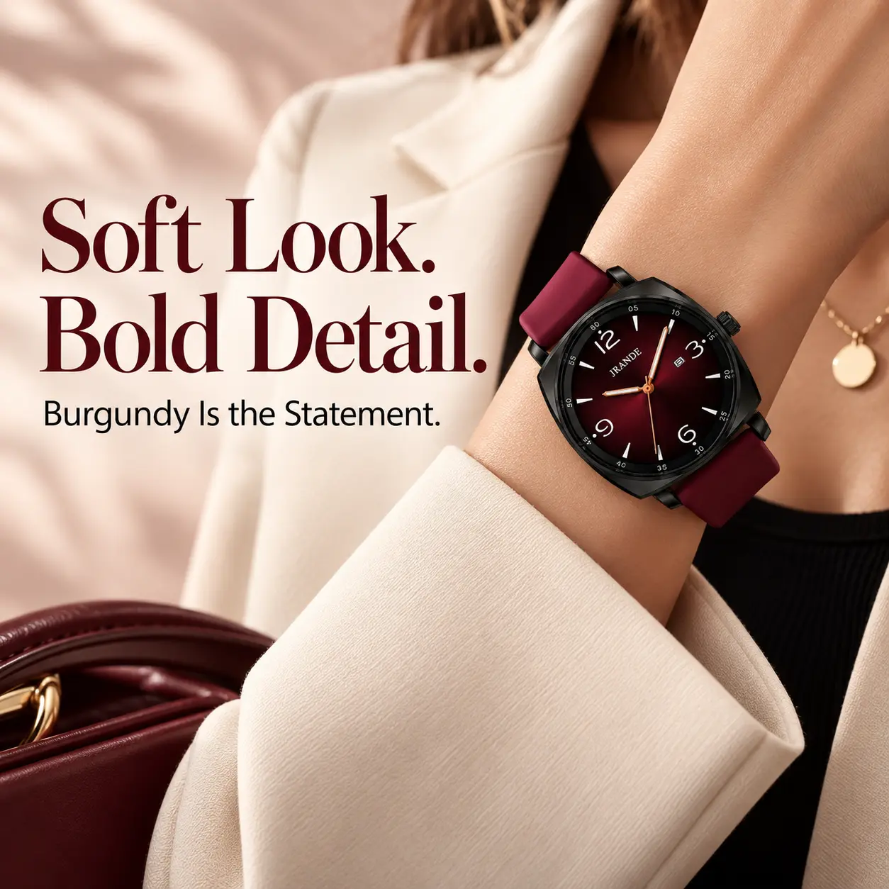 Women's Casual Daily Wear Watch - 42mm Burgundy Dial Quartz Wristwatch with Comfortable Fit Silicone Band, Luminous Hands, Date Display, 30M Water Resistant for Everyday Wear Casual Watch