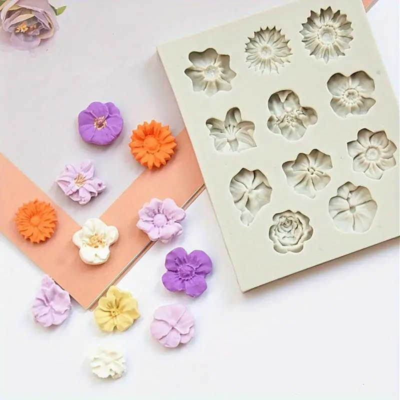 DIY 11-hole Flower Fondant Shaped Silicone Liquid Silicone Mold Fondant Tool Silicone Mold Cake Mold Baking Tools Baking Supplies