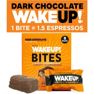WAKE UP! Caffeinated Chocolate Protein Bites - Gluten Free, Vegan, 175mg Caffeine (1 Bite = 1.5 Espressos) - Boosts Focus and Clarity - Kosher Ingredients - 8 Pack