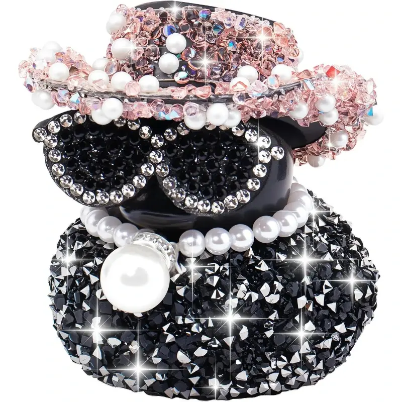Rhinestones Rubber Duck Car Ornaments Funny Diamond Ducks Car Dashboard Decorations Duck Accessories with Shiny Cowboy Hat Bling Car Accessories Vehicle Decoration