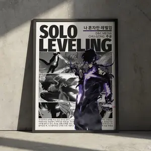 Solo Leveling Anime Poster, Sung Jin Woo Minimalist Vintage Retro Manga Art Print Wall Decor, Brutalist Aesthetic Gift for Anime Fan (Frame Not Included)