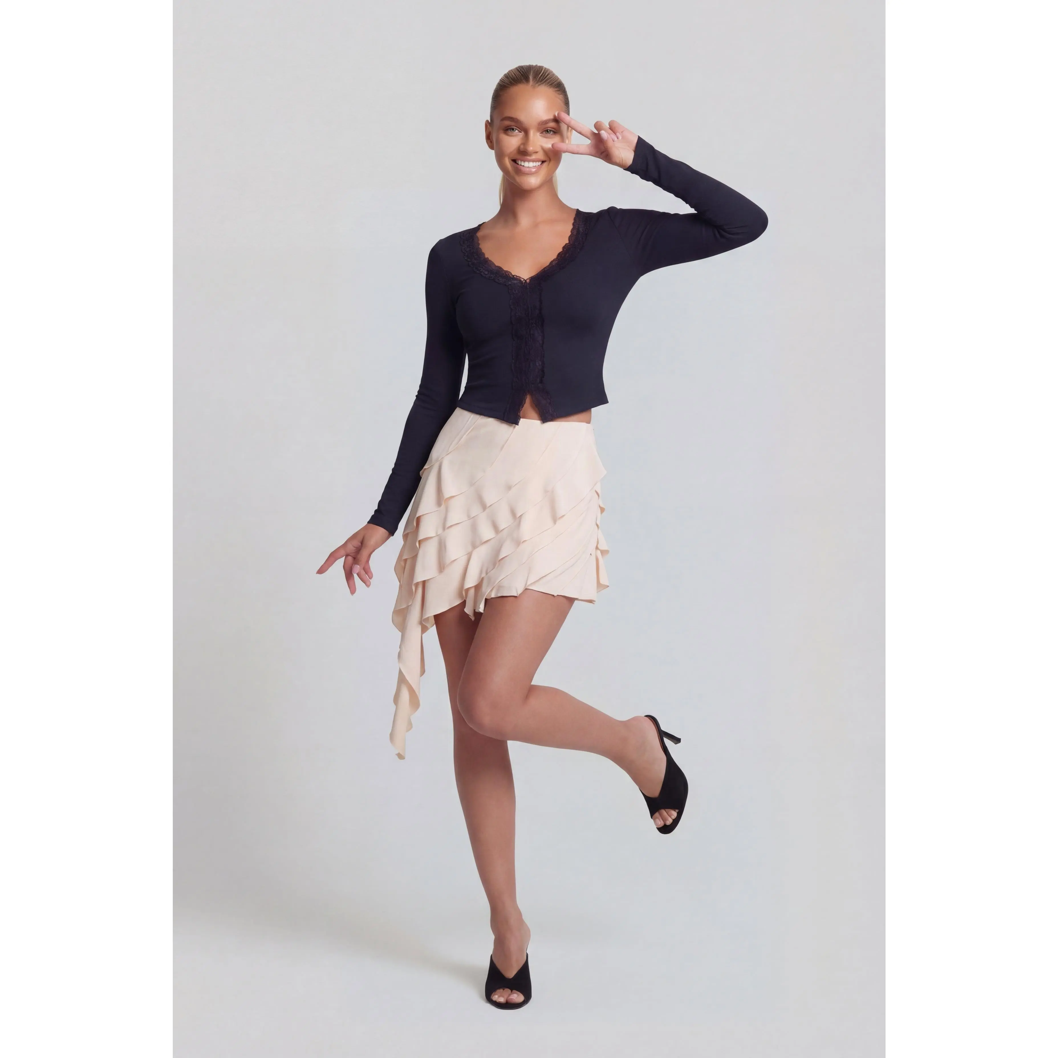 Ruffle Tiered Asymmetrical Mini Skirt