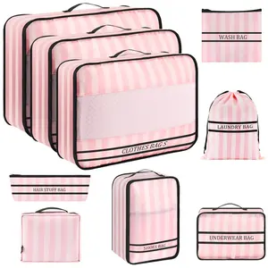 9 Set Packing Cubes Luggage Packing Organizers for Travel Accessories Space Saving Travel Bags for Carry On, Lightweight Mesh Zipper, Clothes, Shoes and Laundry Bag, Suitcases
