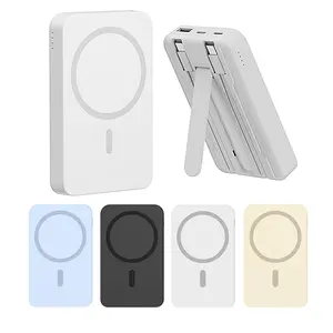 Magnetic Power Bank 10000mAh with Built-in USB-C Cable - Wireless Portable Charger with Phone Holder, Compatible with iPhone 12/13/14/15 Plus Pro Max Series, Fast Charging Compact External Battery Pack