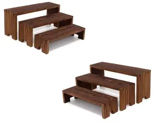 Display Wood Risers Wooden Stand 3 Tier Wood Racks Decorative Rectangular, 2 Set 6 Piece Cupcake Stands Cologne Perfume Organizer Dessert Showcase(Brown)