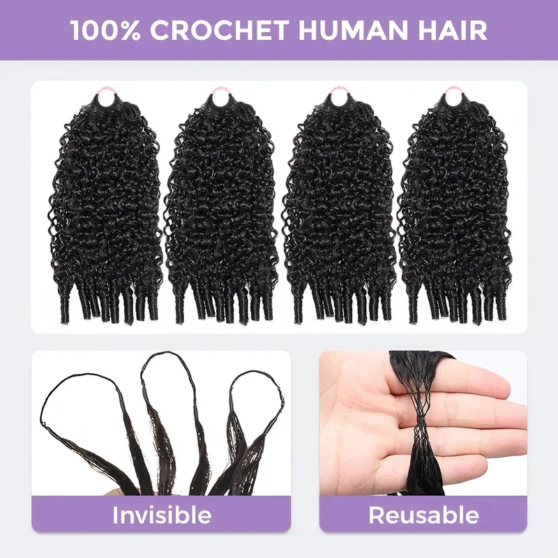 【Slash Prices】Tahikie Deep Wave Crochet Human Hair For Miracle Knots Human Hair Feather Water Wave Curly Wave Crochet Human Hair For Miracle Knots Pre-Separated 50g/Pack Recommended #TiktokShopSpringGlowUp #RefreshedLook #SummerWins #DealsForYouDays