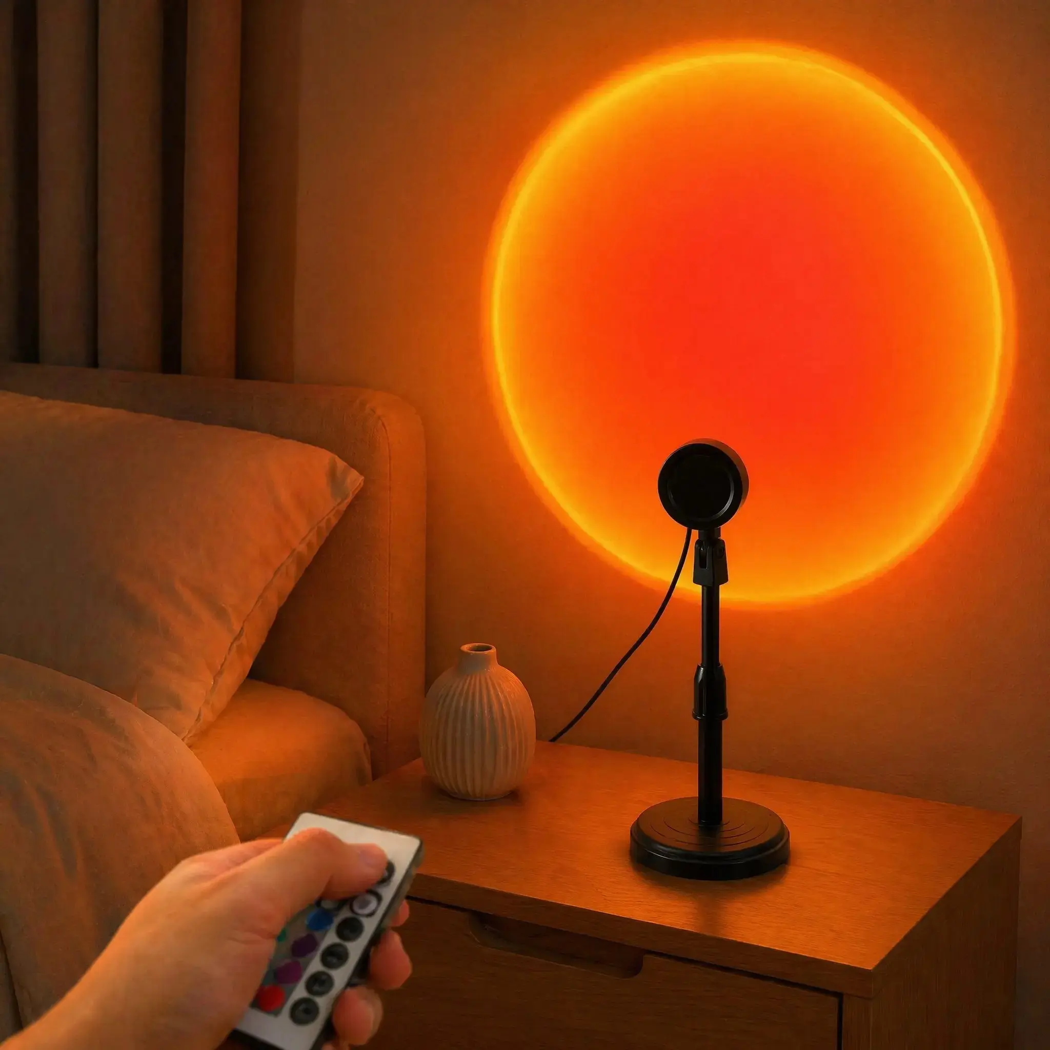 Roomsy RGB LED Projection Lamp - 180° Adjustable, 4-Mode Remote Control Golden Hour Night Light with LED Lights, Dorm Decor, Chill Room Accessories, Aesthetic Room Decor, Room Lights