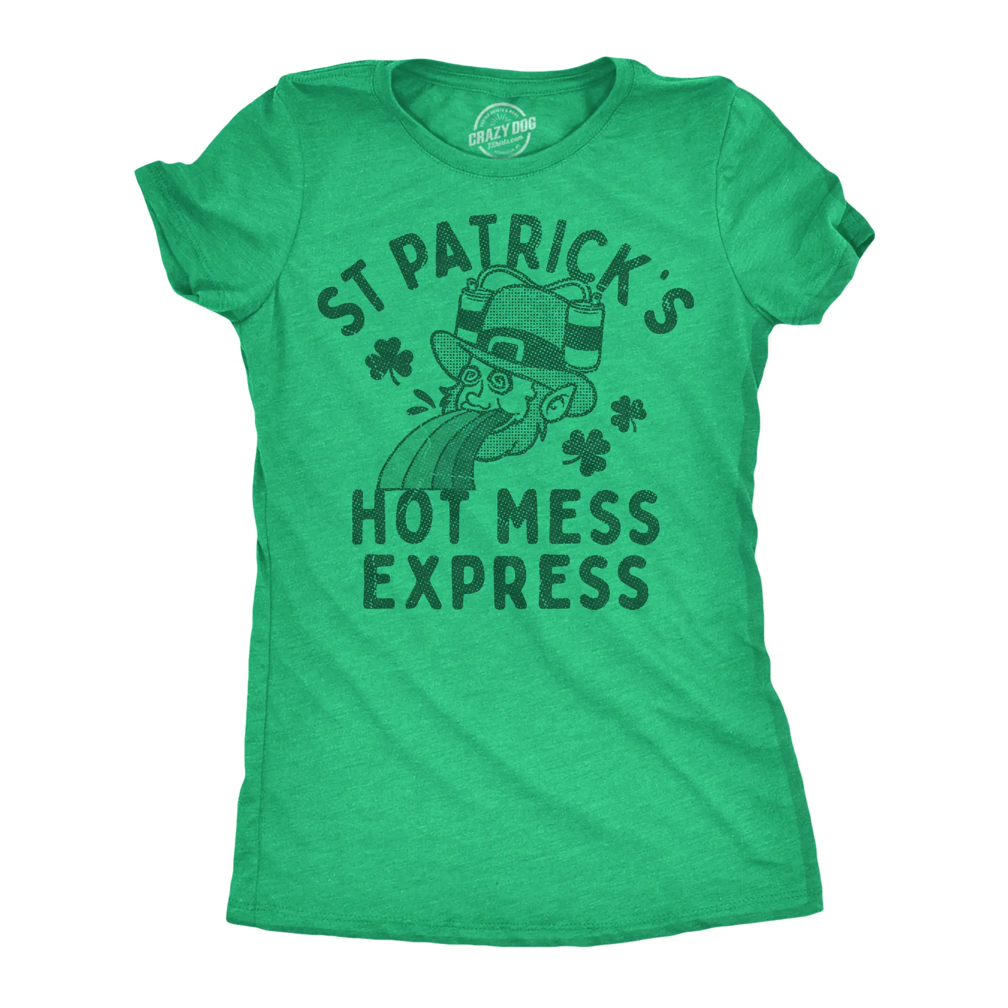 Womens Funny T Shirts St Patricks Hot Mess Express Sarcastic St Pattys Day Graphic Novelty Tee for Ladies Funny Womens T Shirts Cute Vintage Fashion Casual Ladies T-Shirt Gift Saint Patrick's Day Tops for Women Green -