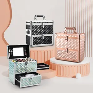 Joligrace Extra Large Makeup Train Case Nail Polish with Drawer Mirror Dividers Cosmetic Case for Makeup Artist Nail Tech Case