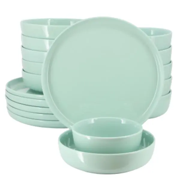 Elama Duncan 18-Piece Porcelain Dinnerware Set, Mint - Everyday Casual Tableware with Dinner Plates, Dishwasher Safe