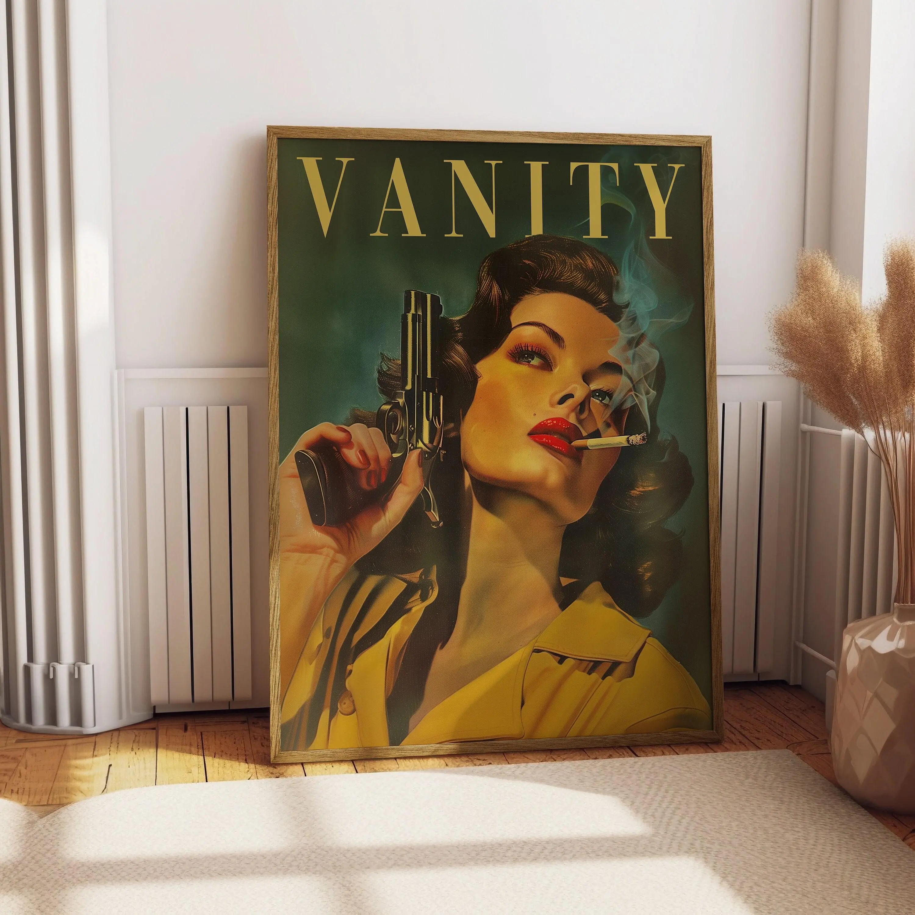 Vintage Woman With A Gun Poster Retro Woman Smoking A Cigarette Wall Art Badass Bestie Eclectic Wall Art Funny Retro Wall Decor