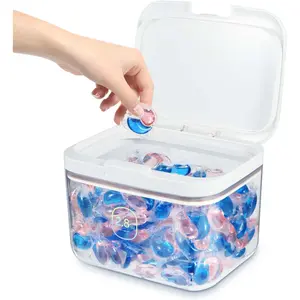 Laundry Pod Container, laundry pod holder with Lid, Sealed and automatic pop-up, Large Capacity Holds 115 Laundry Pods for Laundry Room Organization Laundry & Dishwasher Pod Laundry Container