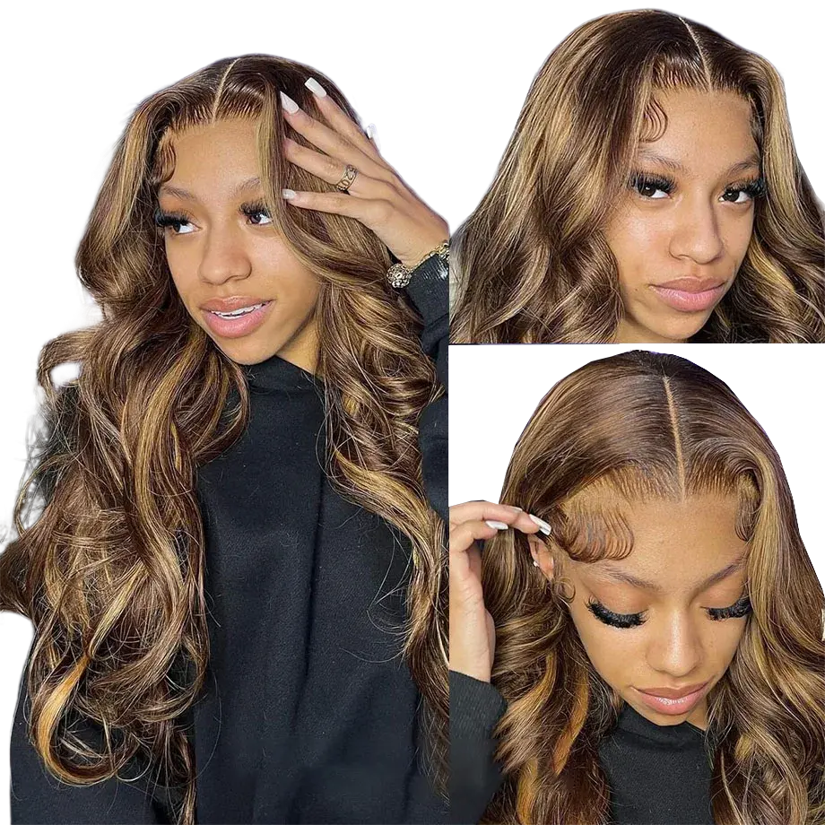 Asteria Hair Highlight Brown Glueless Wig for Beginners Body Wave 7x5 Pre Cut Lace Closure Wig Ready To Go Colored Wigs P4/27#