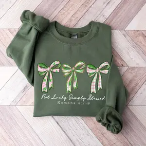 St Patricks Day Sweatshirt Not Lucky Simply Blessed Shirt, Retro Coquette St Patrick's Day Tee, Preppy Lucky Irish Shamrock Sweatshirt