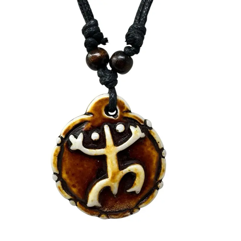 Puerto Rico Taino Pendant Necklace for Men Women Resin Wooden Beads Wax Rope Adjustable 16-32 inches Gift Idea Jewelry Engraved Symbols Engraved Symbols Engraved Symbols