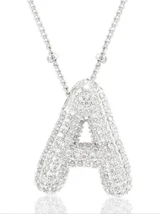26-letter necklace, personalized name necklace, balloon initials women's necklace, gold-plated exquisite cubic zirconia bubble-shaped letters.