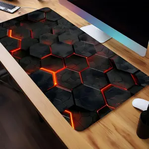 Hexagon Geometric Design Large Gaming Mouse Pad, Non-slip Rubber Base Stitched Edge Desk Pad, Office Desk Accessories, Gaming Desk Accessory