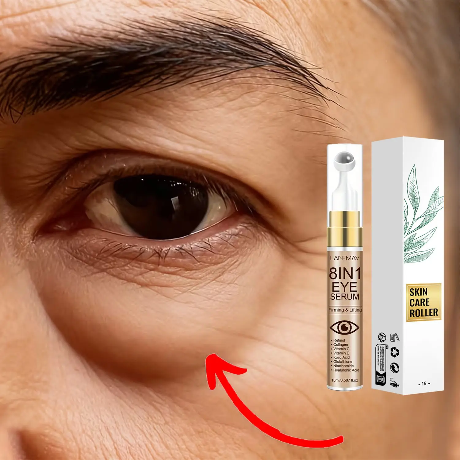 8-in-1 Eye Serum - Instant Lifting, Deep Long-Lasting Hydration, Silky-Smooth Feel, 360-Degree Roller Massager Eye-Tightening Serum with Retinol, Collagen, Niacinamide and Hyaluronic Acid