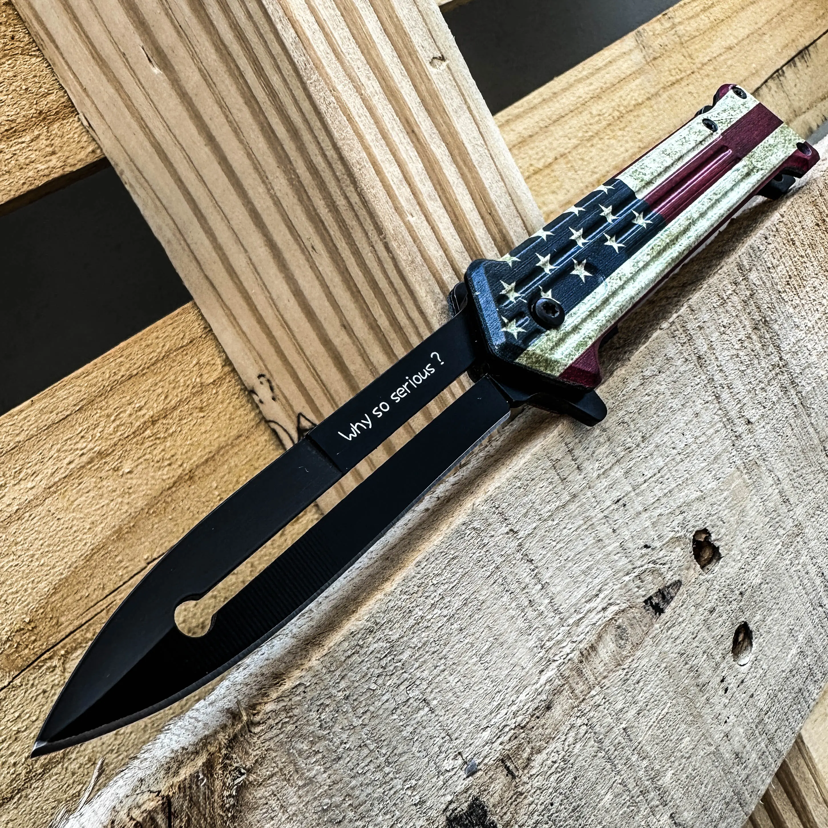 8” USA Flag Outdoors Man Bushcraft Hunting Tactical EDC Everyday Pocket Knife, Camping Gear Folding Knife, Survival Tool Accessories, Father’s Day Gift, Birthday Gift, Christmas Gift