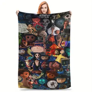 A Coraline print blanket, super soft, warm, durable and machine washable, perfect for home or travel, suitable for boys or girls 50*40