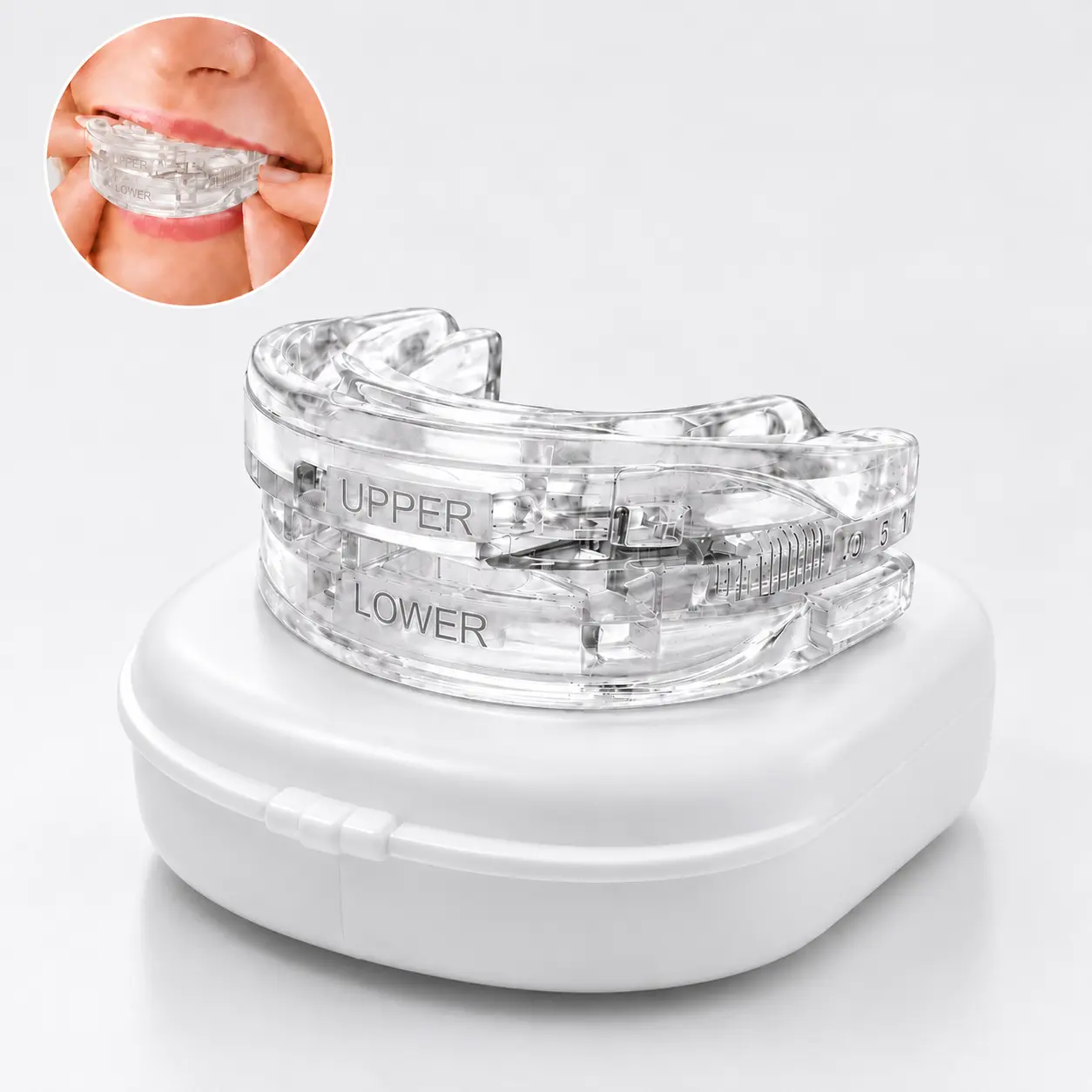Adjustable Anti-Snore Mouthpiece for Adults - Custom Bite-and-Fit Night Guard with 1-10 Precision Adjustment, Teeth Grinding Protection, Upper & Lower Guides, Reusable Design, Travel Storage Case