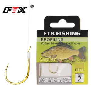 FTK 10pcs Hook and Line Set: Complete Pre-Tied Set with Anti-Tangle Main Line, Gold Fishing Line Combo