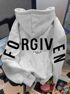 Women's Fall Winter Letter Print Loose Fit Casual Sweatshirt, Jesus Prayer Hoodie with Drawstring Shoulder Slouchy Sleeves, Comfortable Wear